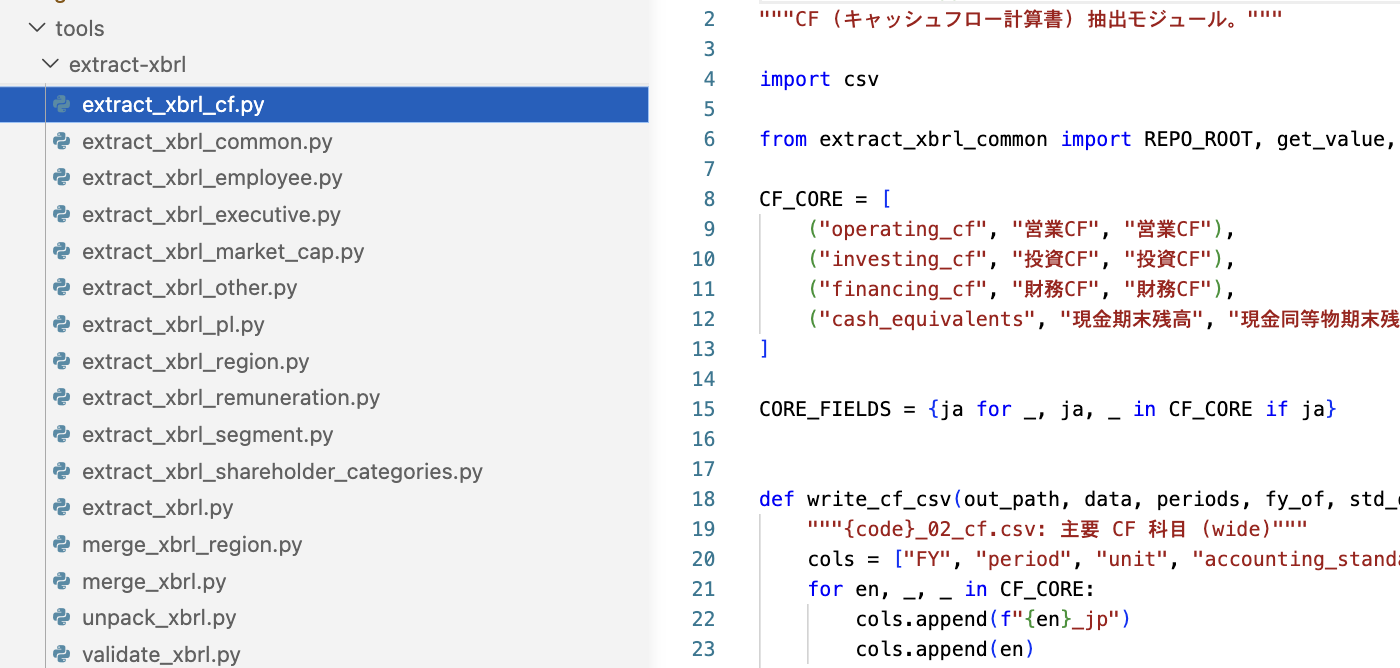 XBRL 抽出ツール群の例（Python バッチ）